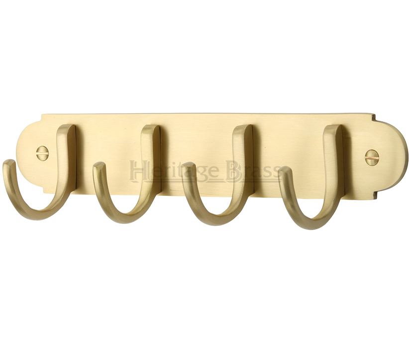 Heritage Brass Coat Hooks On Plate (223Mm Width), Satin Brass