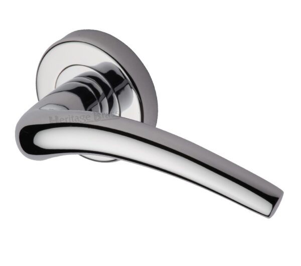 Heritage Brass Wing Polished Chrome Door Handles On Round Rose (Sold In Pairs)