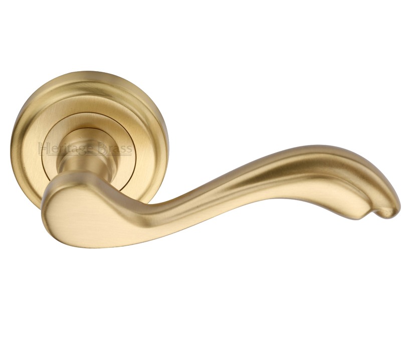 Heritage Brass Lisboa Satin Brass Door Handles On Round Rose (Sold In Pairs)