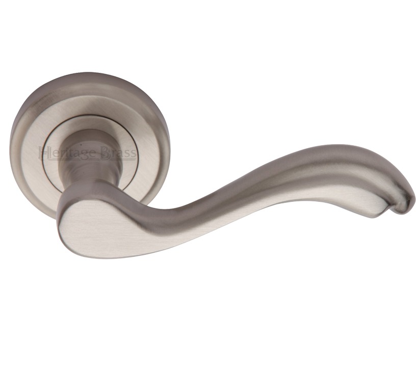 Heritage Brass Lisboa Satin Nickel Door Handles On Round Rose(Sold In Pairs)