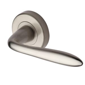 Heritage Brass Sutton Satin Nickel Door Handles On Round Rose(Sold In Pairs)