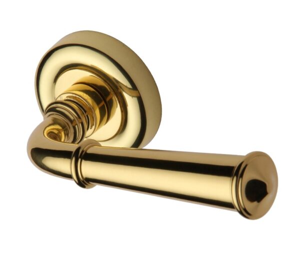 Heritage Brass Colonial Polished Brass Door Handles On Round Rose (Sold In Pairs)