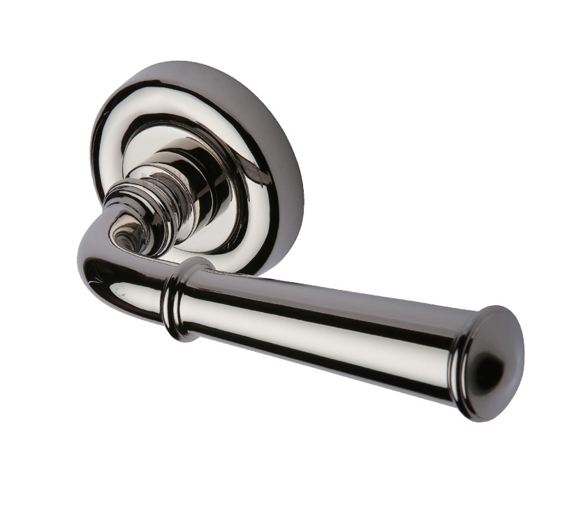 Heritage Brass Colonial Polished Nickel Door Handles On Round Rose (Sold In Pairs)