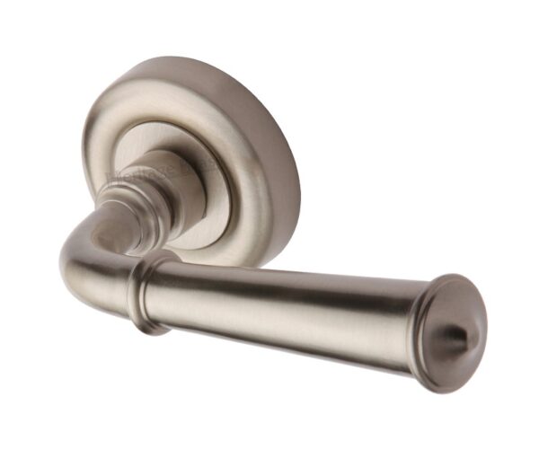 Heritage Brass Colonial Satin Nickel Door Handles On Round Rose (Sold In Pairs)