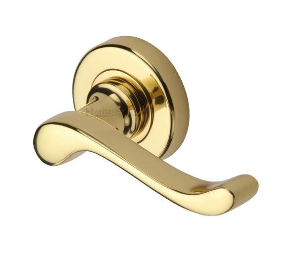 Heritage Brass Bedford Polished Brass Door Handles On Round Rose (Sold In Pairs)