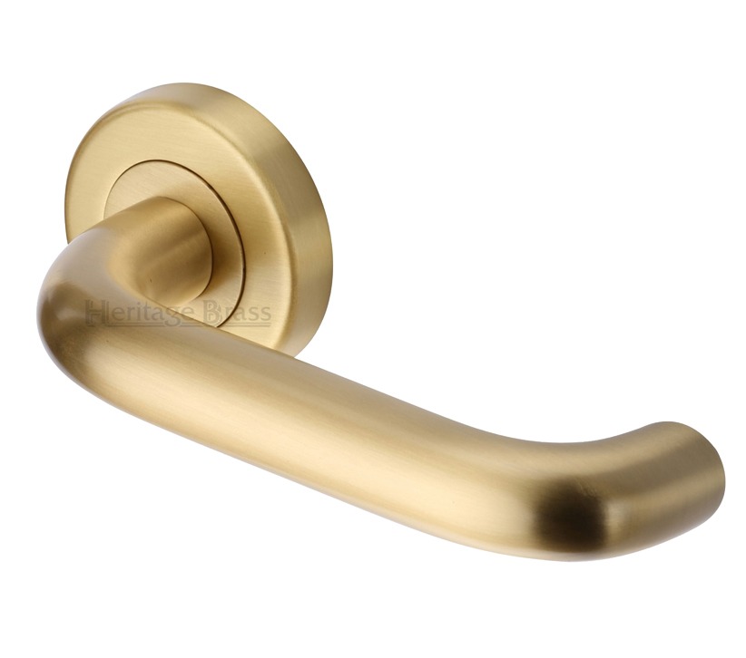 Heritage Brass Harmony Satin Brass Door Handles On Round Rose (Sold In Pairs)