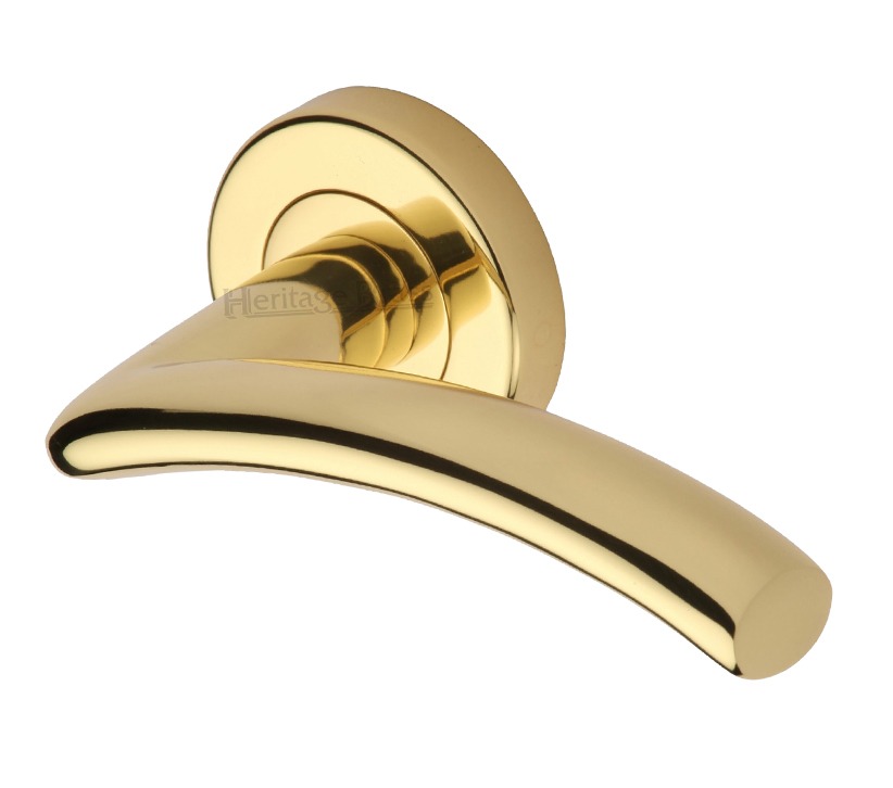 Heritage Brass Centaur Polished Brass Door Handles On Round Rose (Sold In Pairs)