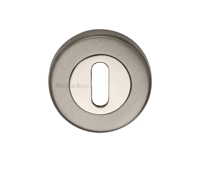 Heritage Brass Standard Key Escutcheon, Mercury Finish Satin Nickel With Polished Nickel