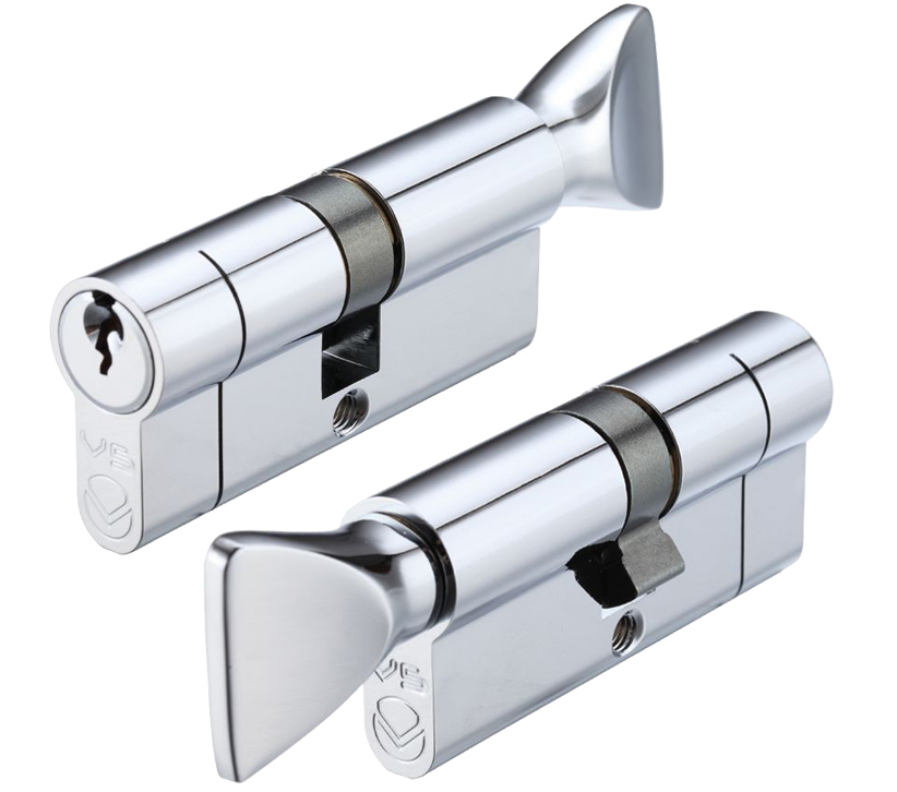 Precision Euro Profile Cylinder & Turn (Various Sizes), Polished Chrome