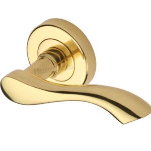 Heritage Brass Algarve Polished Brass Door Handles On Round Rose (Sold In Pairs)