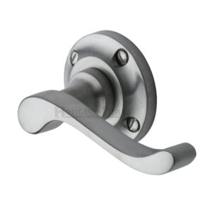 Heritage Brass Bedford Satin Chrome Door Handles On Round Rose (Sold In Pairs)