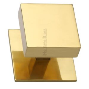 Heritage Brass Square Centre Door Knob, Polished Brass