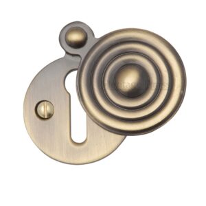 Heritage Brass Standard Round Reeded Covered Key Escutcheon, Antique Brass