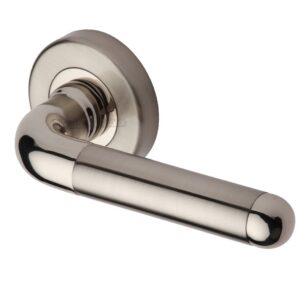 Heritage Brass Vienna Mercury Finish Door Handles, Satin Nickel With Polished Nickel Edge On Round Rose (Sold In Pairs)