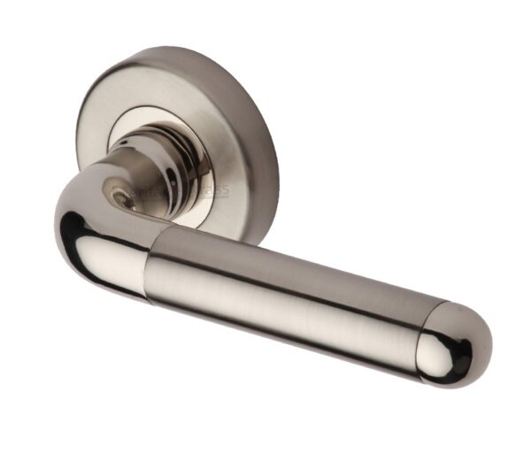 Heritage Brass Vienna Mercury Finish Door Handles, Satin Nickel With Polished Nickel Edge On Round Rose (Sold In Pairs)