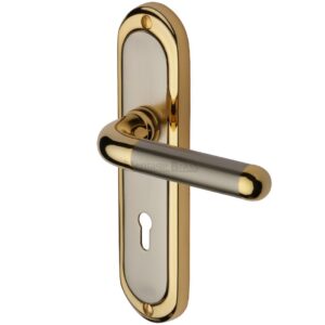 Heritage Brass Vienna Jupiter Finish, Satin Nickel With Gold Edge Door Handles (Sold In Pairs)