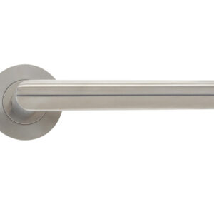 Zoo Hardware Vier Mitred Lever On Round Rose, Satin Stainless Steel (Sold In Pairs)