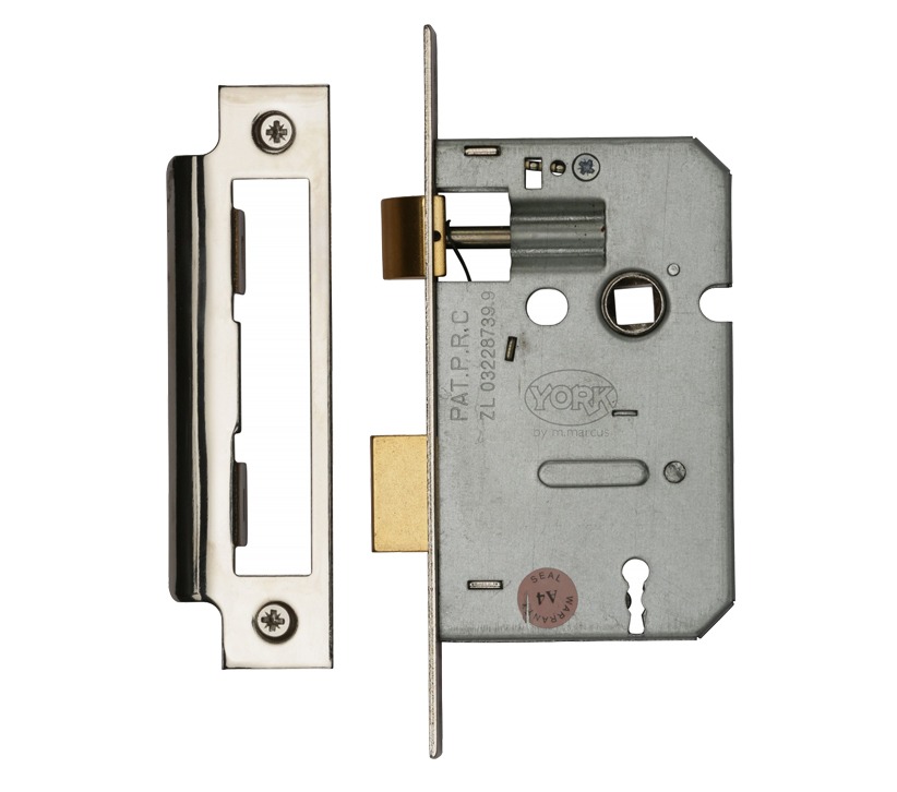 Heritage Brass 3 Lever Sash Locks (Bolt Through), Polished Chrome / Polished Nickel -