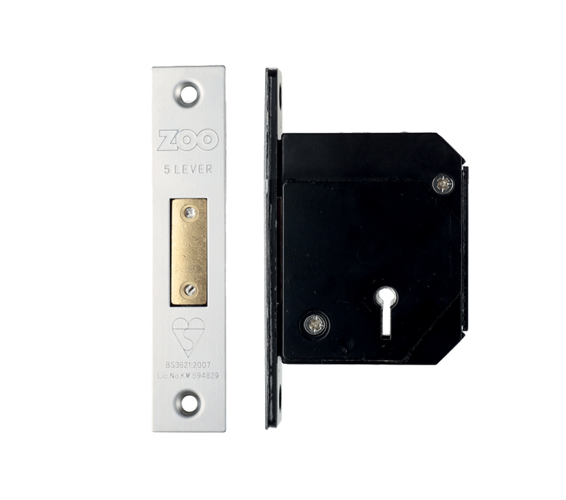 Zoo Hardware British Standard 5 Lever Chubb Retro-Fit Dead Lock (67Mm Or 80Mm), Satin Stainless Steel