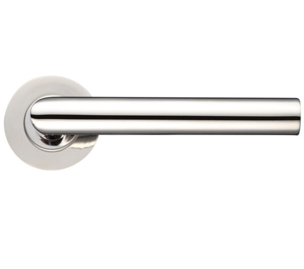 Zoo Hardware Zcs Architectural Mitred Lever On Round Rose, Polished Stainless Steel (Sold In Pairs)