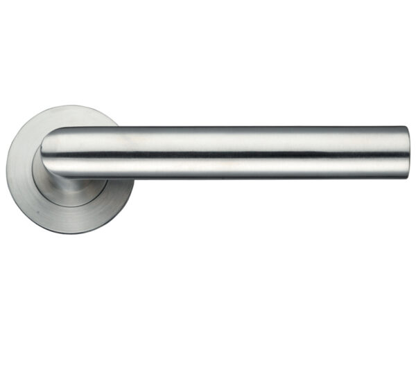 Zoo Hardware Zcs Architectural Mitred Lever On Round Rose, Satin Stainless Steel (Sold In Pairs)