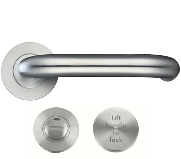 Zoo Hardware Zcs Architectural Rtd Lift To Lock Din Lever On Round Rose, Satin Stainless Steel (Sold In Pairs)