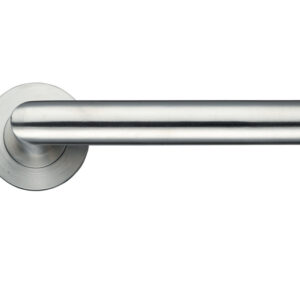 Zoo Hardware Zcs Architectural Oval Mitred Lever On Round Rose, Satin Stainless Steel (Sold In Pairs)