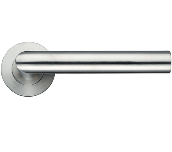 Zoo Hardware Zcs Architectural Oval Mitred Lever On Round Rose, Satin Stainless Steel (Sold In Pairs)