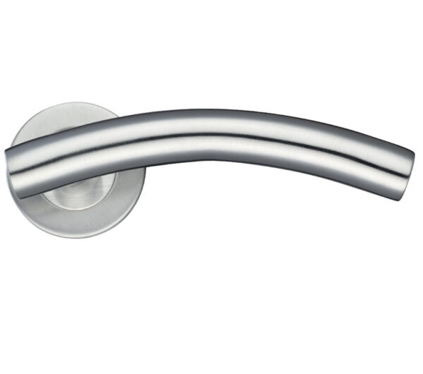 Zoo Hardware Zcs2 Contract Arched T-Bar Lever On Round Rose, Satin Stainless Steel (Sold In Pairs)