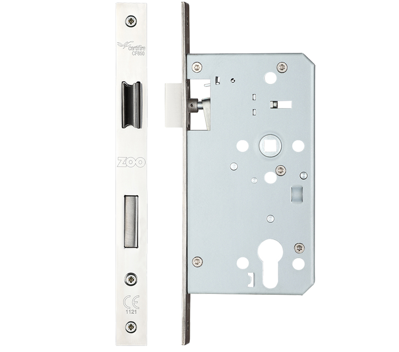 Zoo Hardware Vier 72Mm C/C Din Escape Lock (Square Or Radius Profile), Polished Stainless Steel