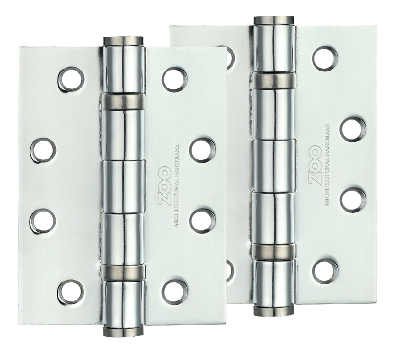 Zoo Hardware 4 Inch Steel Ball Bearing Door Hinges, Polished Chrome (Sold In Pairs)