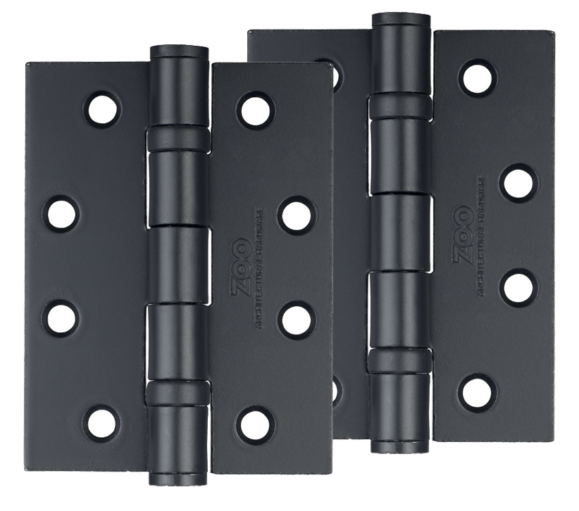 Zoo Hardware 4 Inch Steel Ball Bearing Door Hinges, Powder Coated Black (Sold In Pairs)