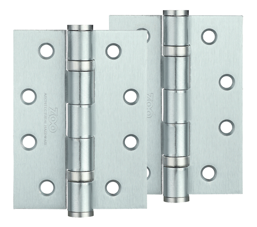 Zoo Hardware 4 Inch Steel Ball Bearing Door Hinges, Satin Chrome (Sold In Pairs)