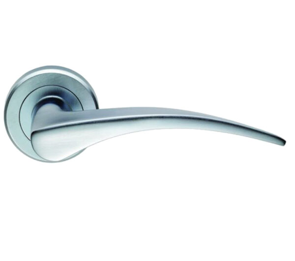 Serozzetta Olivier Door Handles On Round Rose, Satin Chrome - (Sold In Pairs)