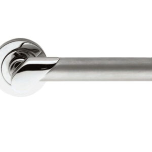 Serozzetta Irwin Door Handles On Round Rose, Dual Finish Polished Chrome & Satin Chrome - (Sold In Pairs)