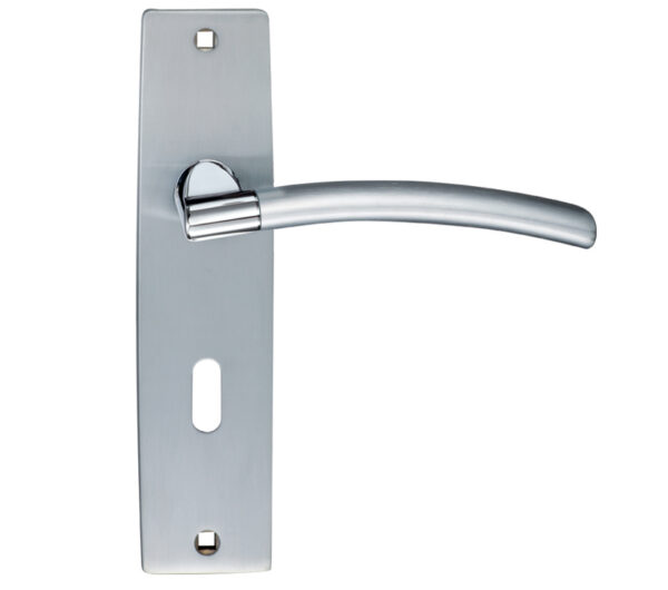 Zoo Hardware Stanza Amalfi Door Handles On Backplate, Dual Finish Satin Chrome & Polished Chrome (Sold In Pairs)