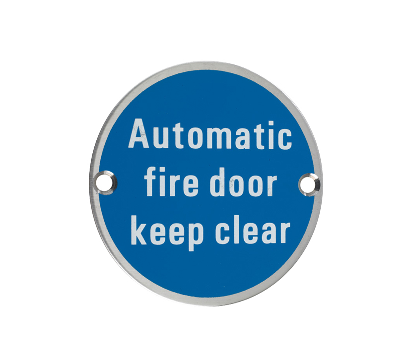 Zoo Hardware Zss Door Sign - Automatic Fire Door Keep Clear, Satin Stainless Steel