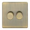 Eurolite Ab2D400 2 Gang 400W Push On Off 2Way Dimmer Flat Concealed Antique Plate Matching Knobs