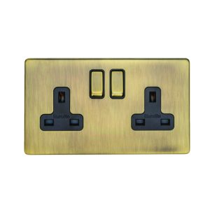 Eurolite Ab2Sob 2 Gang 13Amp Dp Switched Socket Flat Concealed Antique Plate Matching Rockers