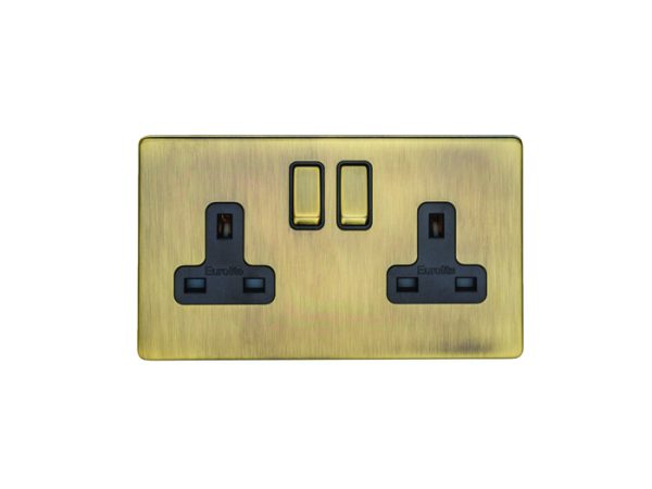 Eurolite Ab2Sob 2 Gang 13Amp Dp Switched Socket Flat Concealed Antique Plate Matching Rockers