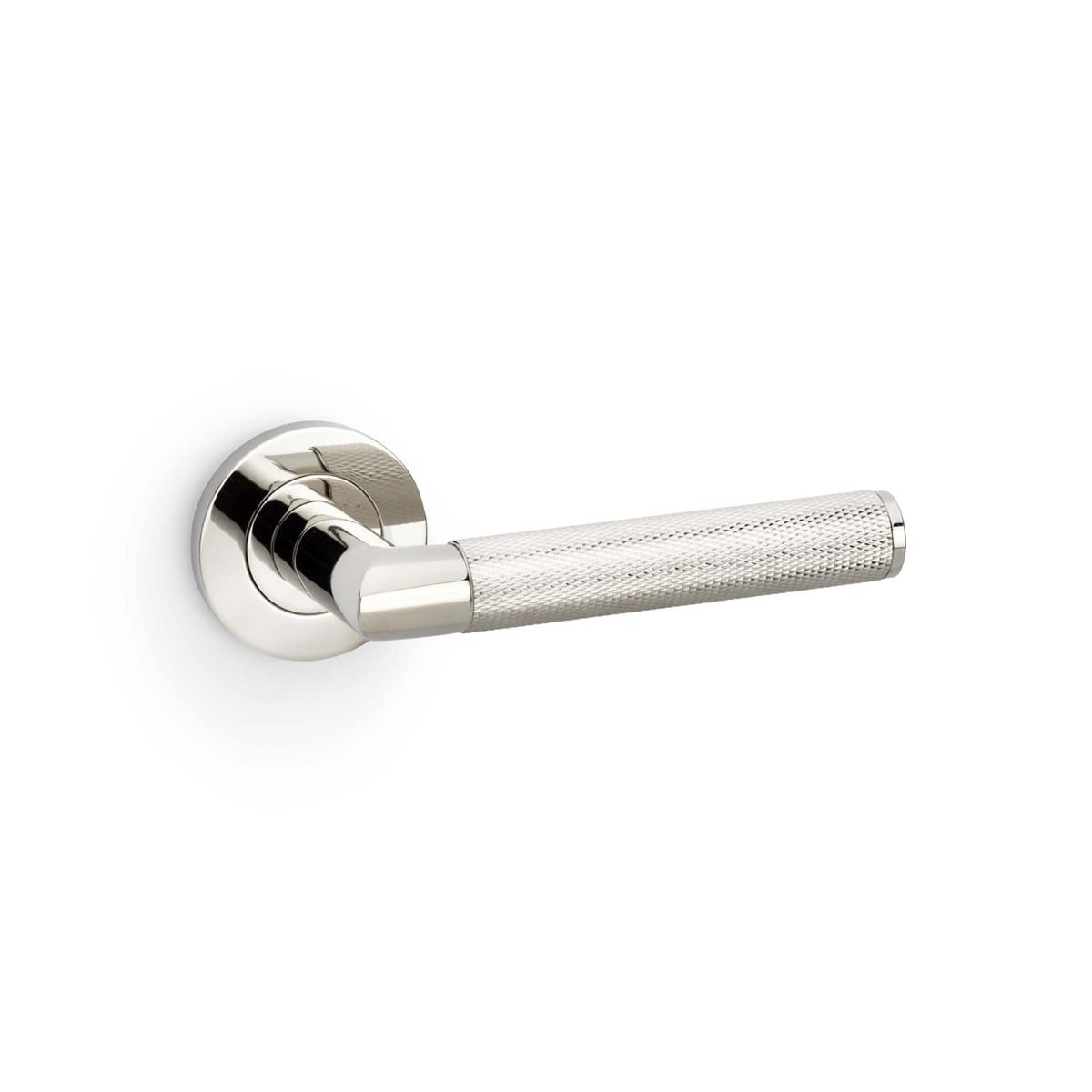 Alexander And Wilks Harrier Door Handle Knurled On Round Rose Pol Nickel Pvd AW210PNPVD