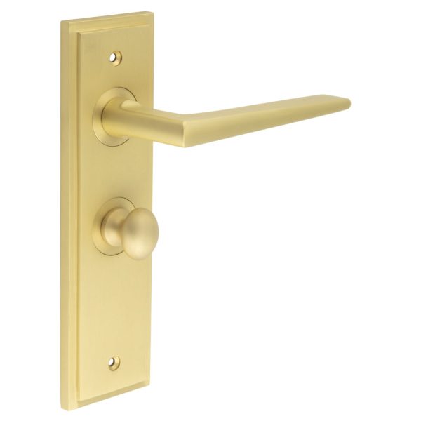 Mayfair Door Handle Bathroom Backplate Satin Brass & Turn & Release