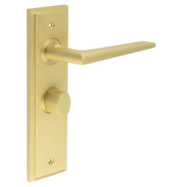 Mayfair Door Handle Bathroom Backplate Satin Brass & Turn & Release