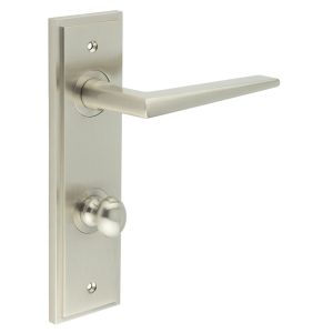 Mayfair Door Handle Din Bathroom Backplate Satin Nickel & Turn & Release