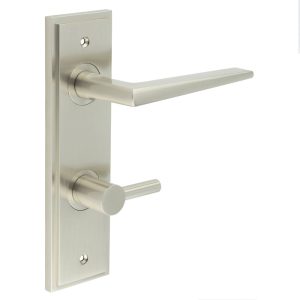 Mayfair Door Handle Din Bathroom Backplate Satin Nickel & Turn & Release