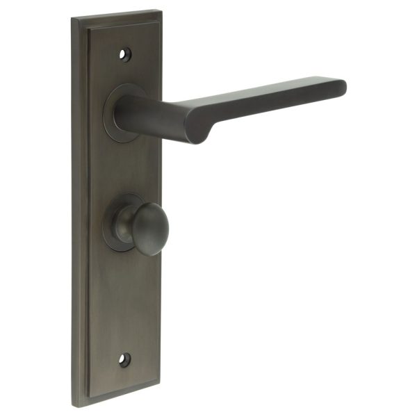 Fitzrovia Door Handle Bathroom Backplate Dark Bronze & Turn & Release