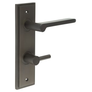 Fitzrovia Door Handle Din Bathroom Backplate Dark Bronze & Turn & Release