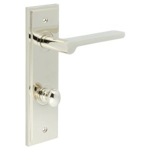 Fitzrovia Door Handle Din Bathroom Backplate Polished Nickel & Turn & Release