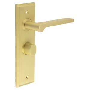 Fitzrovia Door Handle Bathroom Backplate Satin Brass & Turn & Release