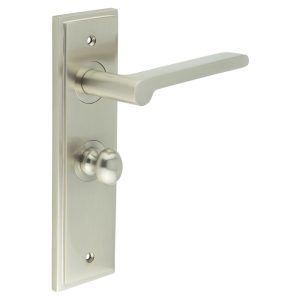 Fitzrovia Door Handle Bathroom Backplate Satin Nickel & Turn & Release